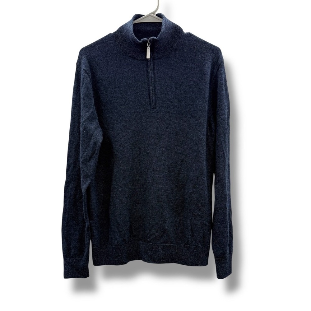 Fairlane Merino Wool Quarter Zip Sweater Men's‎ Large Blue Casual Work